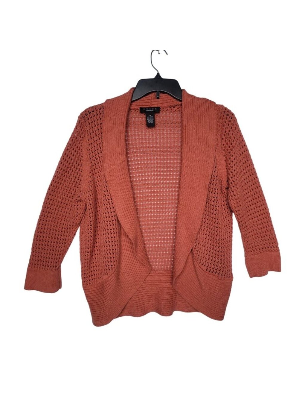 ✨Sz M Womens Sweater Grace Elements Orange Cardigan mesh knit chunky 3/4 sleeve✨